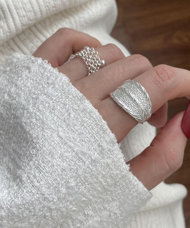 Sterling 2025 Set New Two Rings Silver Silk Piece Wrinkled