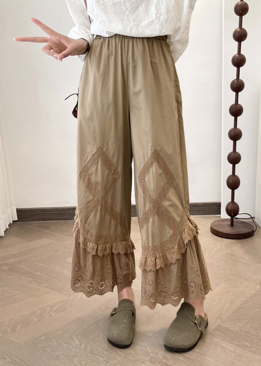 New Splicing Wide 2025 Leg Lace Summer Apricot Pants