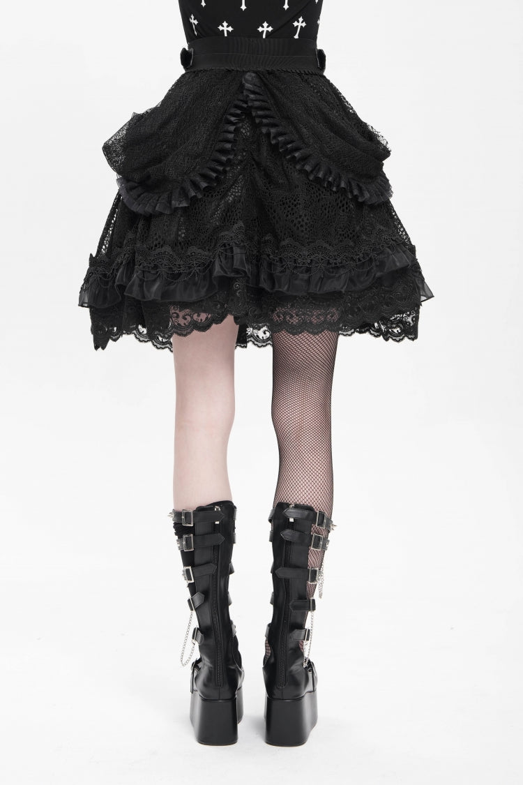 Gothic Skirt with Ruffle and Buckle Straps, Black