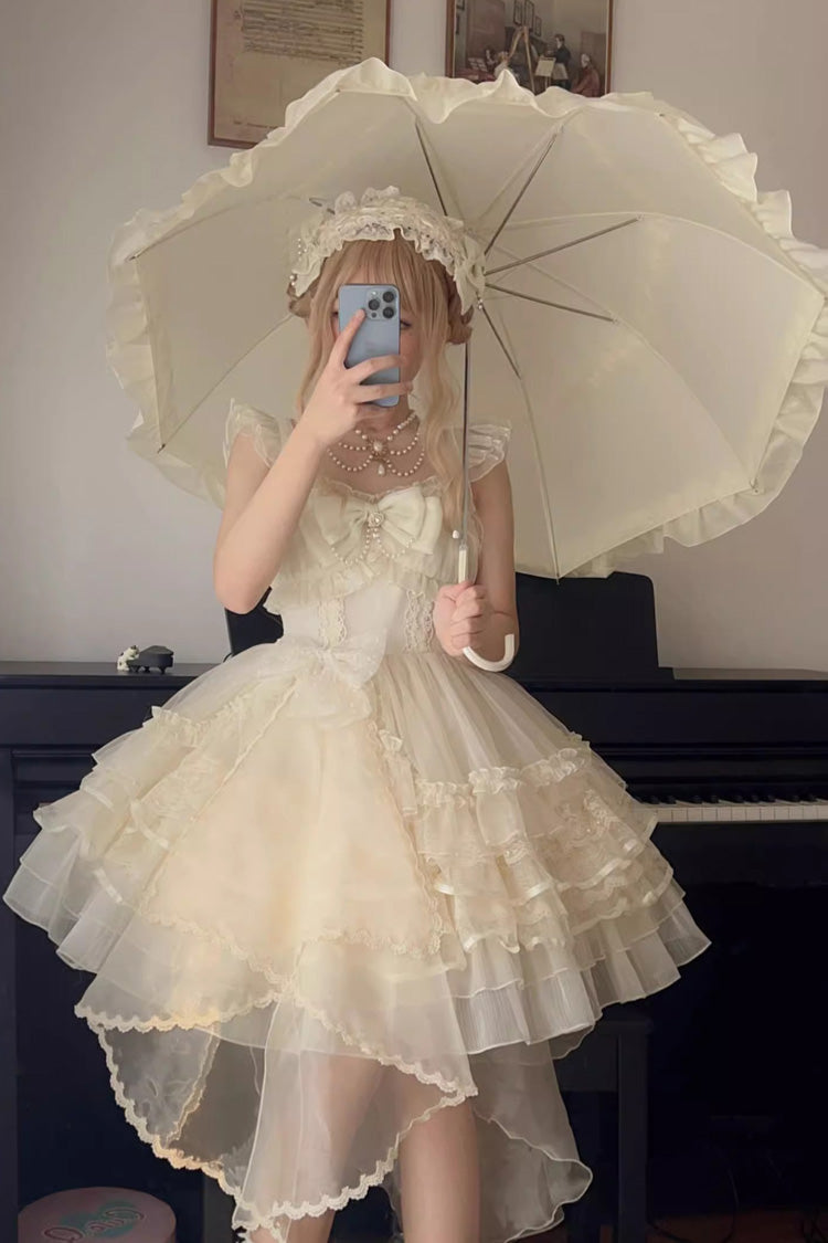 Sweet Apricot Solid Color Layered Ruffle Hanayome Lolita JSK Gown