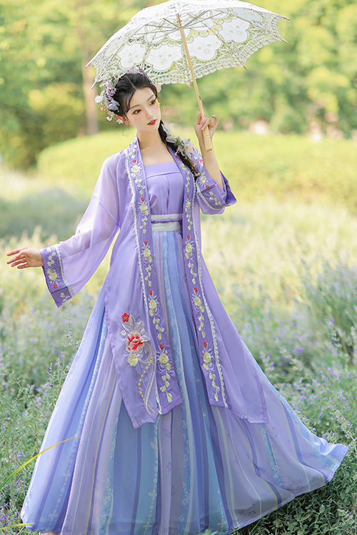 Violet Song-Dynasty Exquisite Embroidered Three-Piece Hanfu
