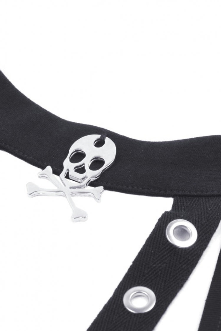 Gritty Black Eyelet Lace-Up Ripped Halter Punk Tank Top