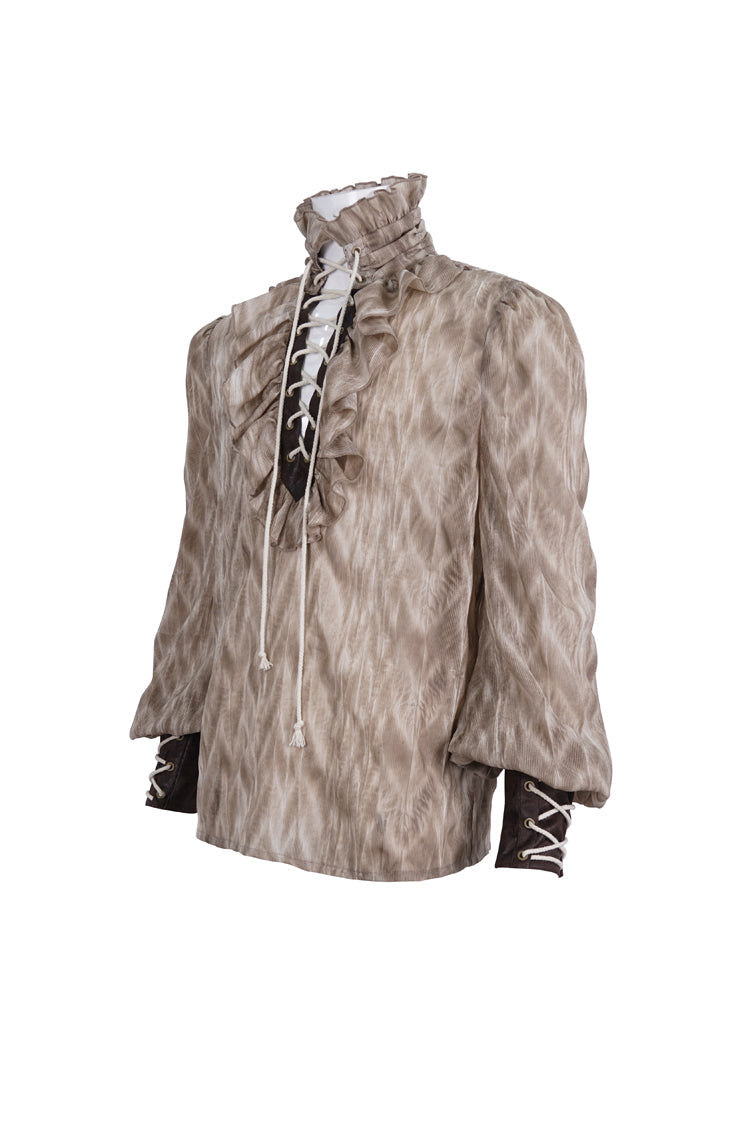 Cocoa Ruffled Stand Collar Lace-Up Gothic Blouse for Men