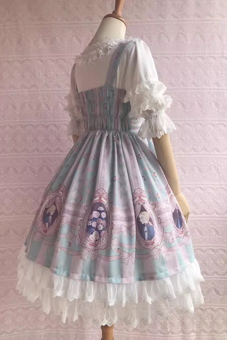Rose Dream Print JSK Dress with Ruffle and Bow, Sweet Lolita