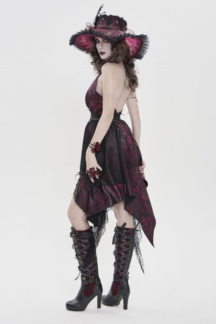 Off Shoulder Sleeveless Multi-Layered Printed Lace Irregular Tassels Gothic Dress