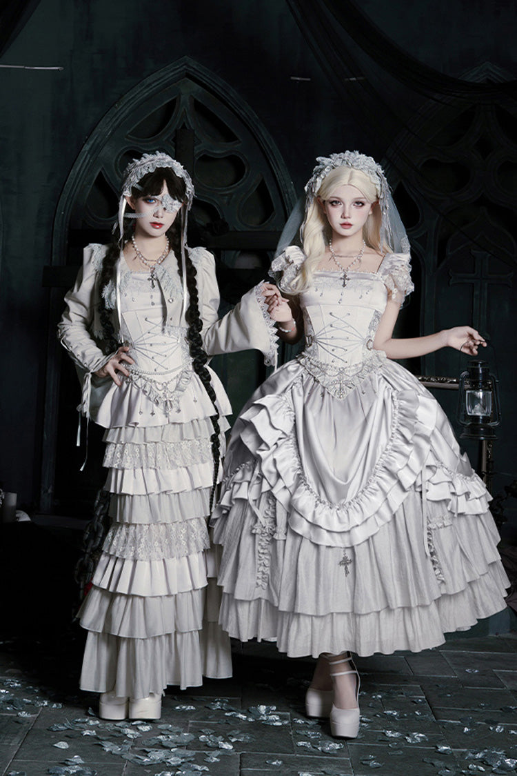 Bionic Doll Square Collar Gothic Lolita Corset Set with Multi-Layer Ruffles, Long Skirt