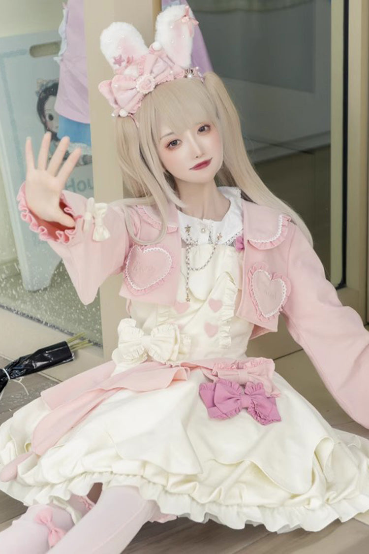 Pink White Sleeveless Ruffle Bow Sweet Lolita Jsk Dress