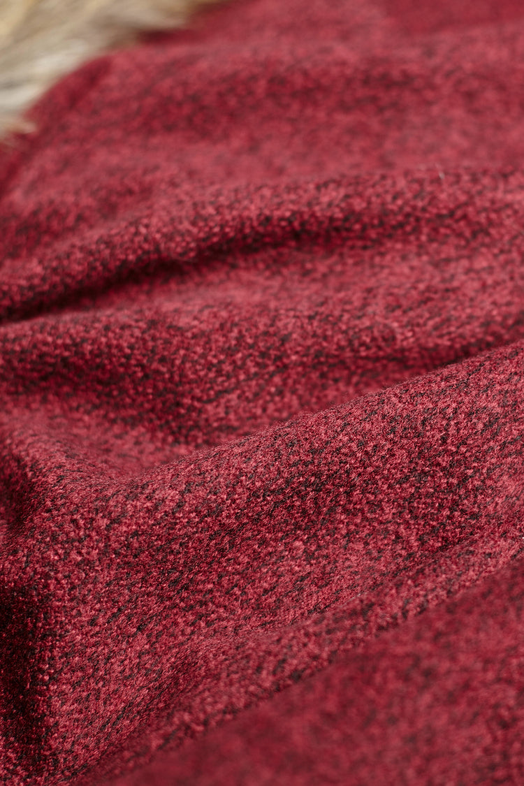 Crimson Hooded Fur-Collar Wool Gothic Cloak Coat