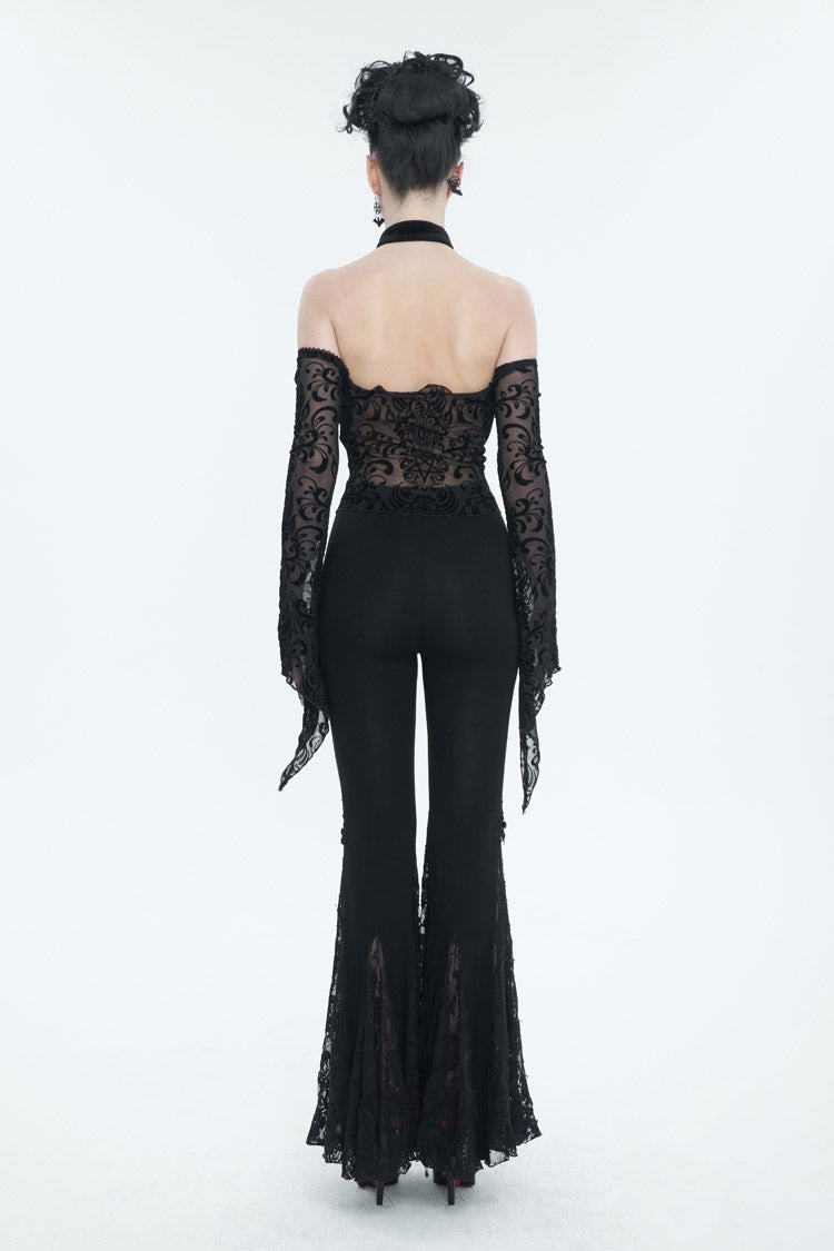 Dark Symbol Flocked Rose Button Off-Shoulder Gothic Top