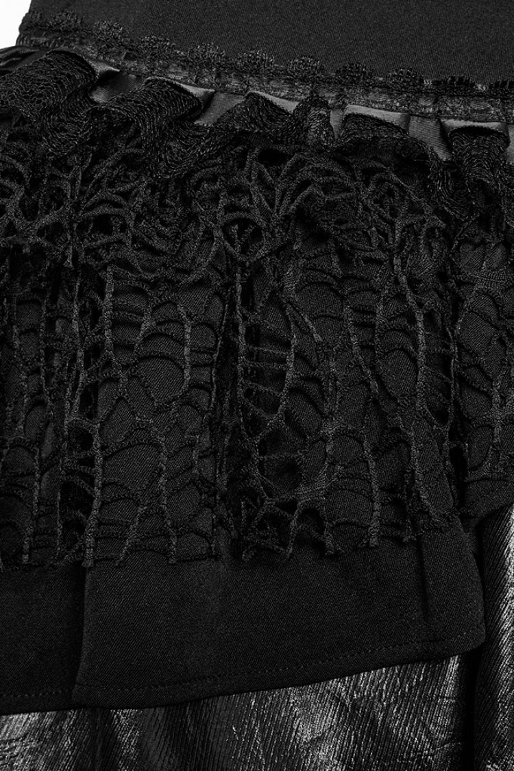 Punk Skirt with Lace-Up and Mesh Panels, Black