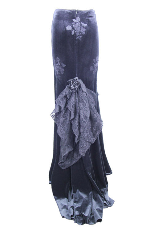 Sable Rose Embossed Velvet Long Half-Fishtail Skirt for Women