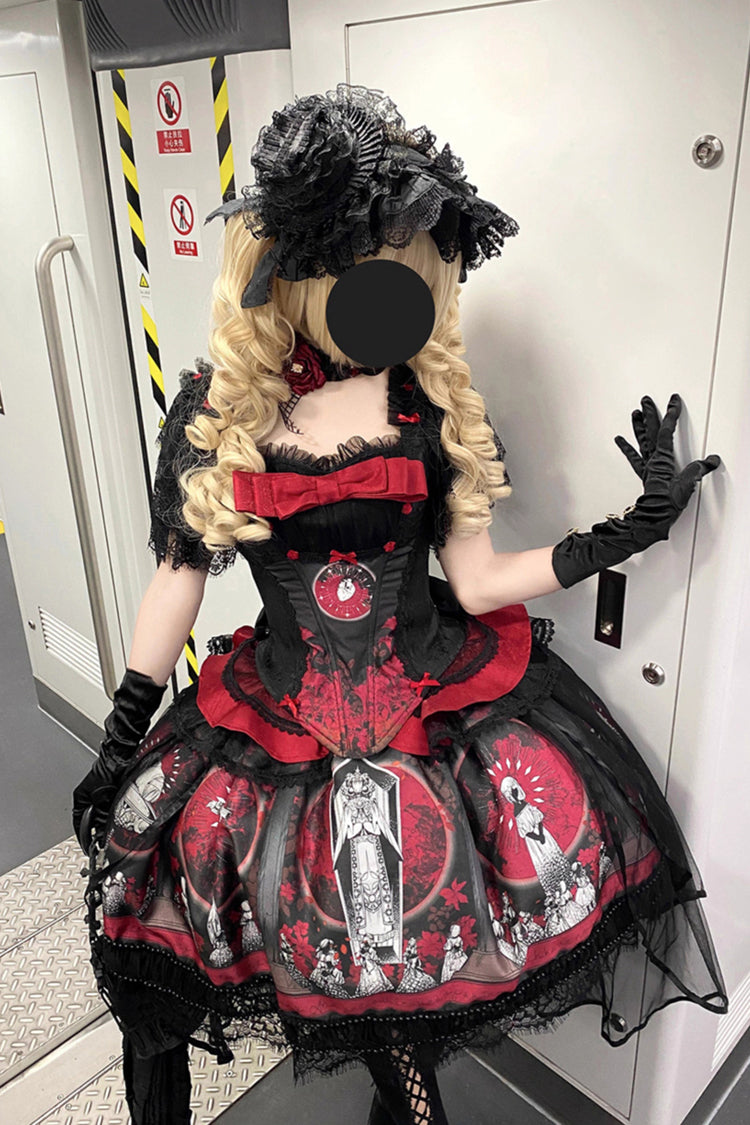 Red Printed Embroidered Gothic Lolita Skirt Dress