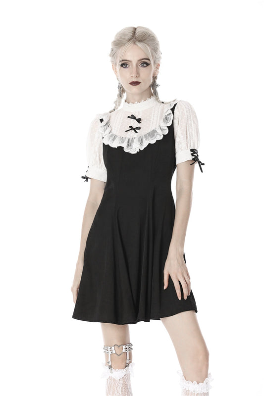 Stand Collar Short Sleeve Ruffled Gothic Lolita Doll Midi Dress
