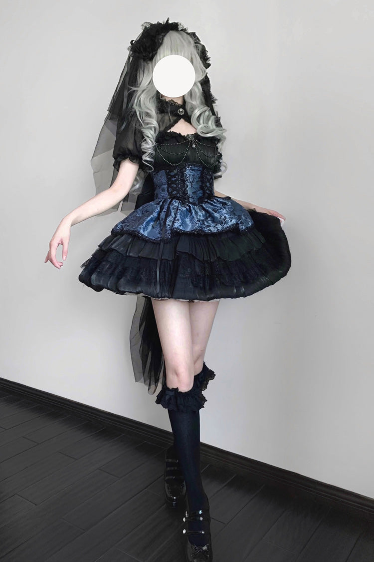 Ruffle Gothic JSK Dress with Night Print
