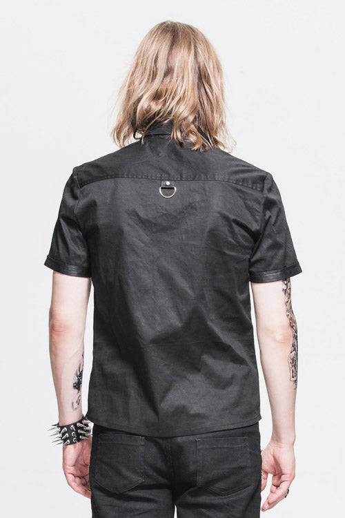 Midnight Cotton Blouse with Notch Collar and Short Sleeves