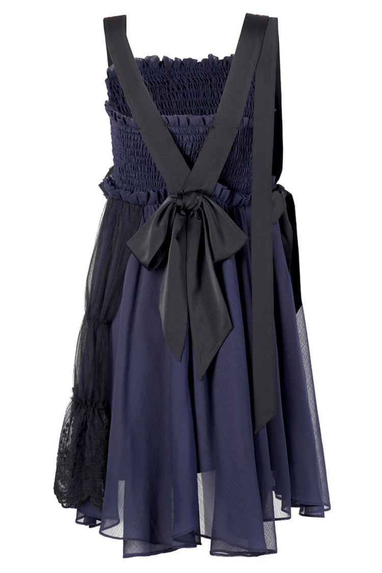 Blue Strap Big Bow Streamer Stitching Lace Suspender Gothic Dress