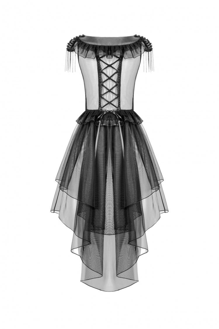Layered Ruffled Sheer Mesh Punk Dress with V-Neck