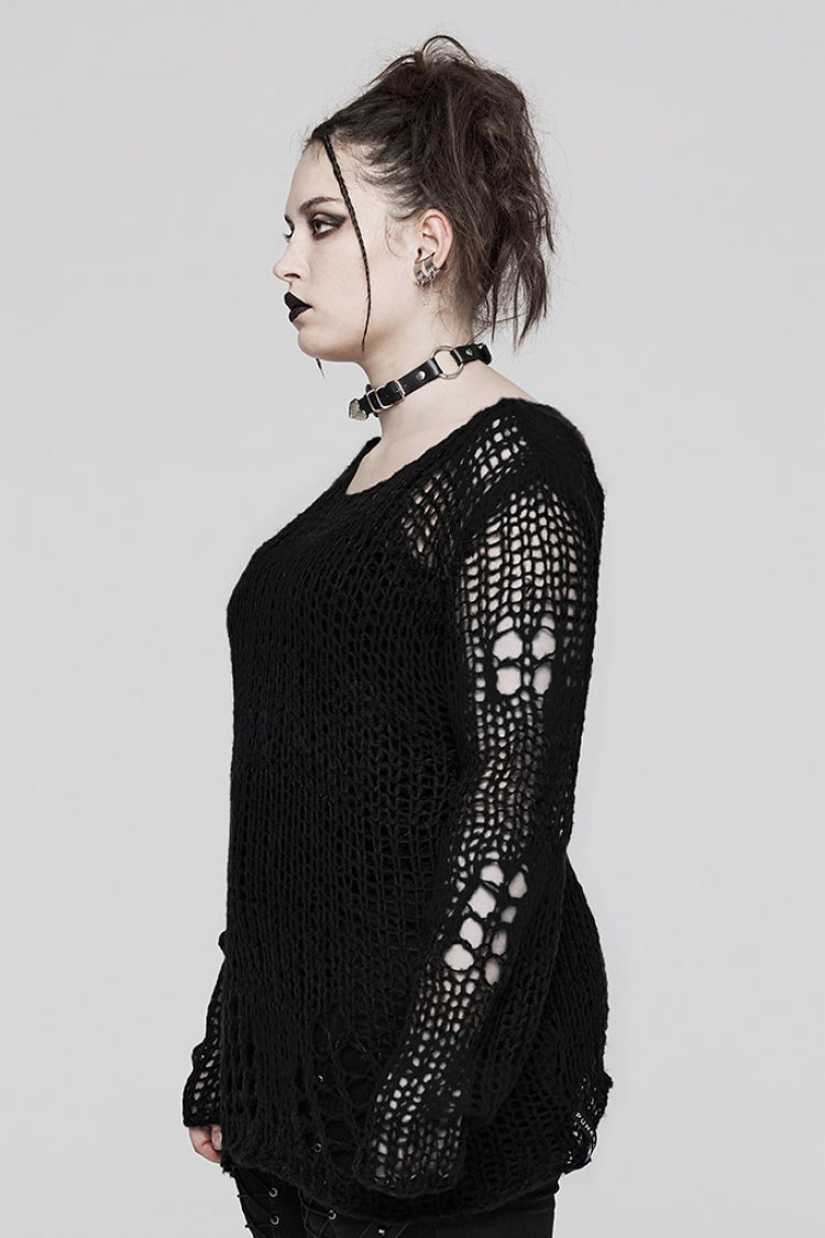 Gothic Striped Sweater - Ripped, Irregular Hem, 4 Shades