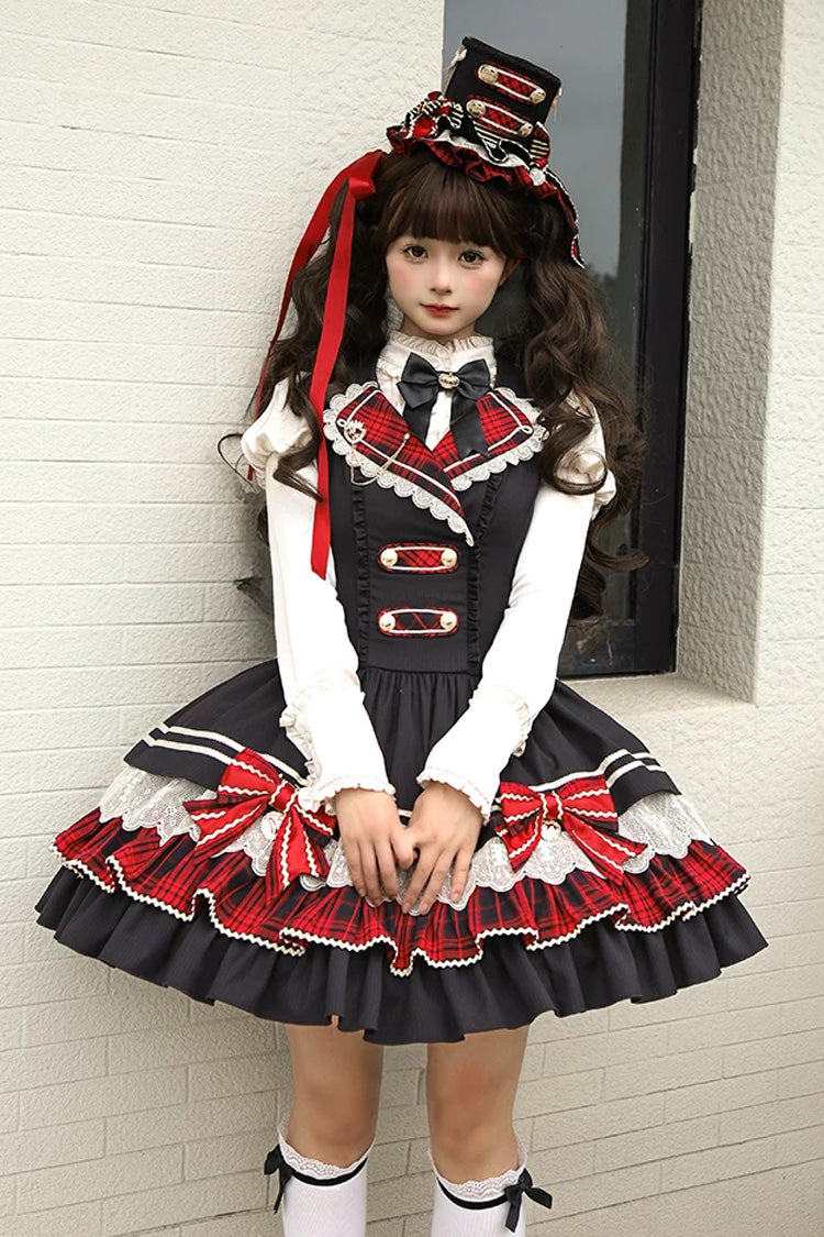 Classic Gothic V-Neck Multi-Layered Printed Ruffled JSK Dress - Honor Guard Gala