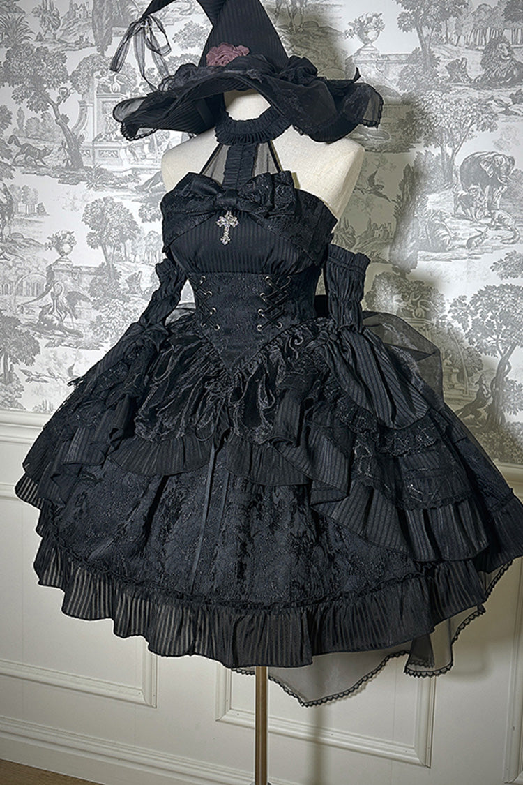 Halterneck Ruffle Bow Gothic Lolita Dress with Drawstring, Mystery Doll Theme, 4 Colors