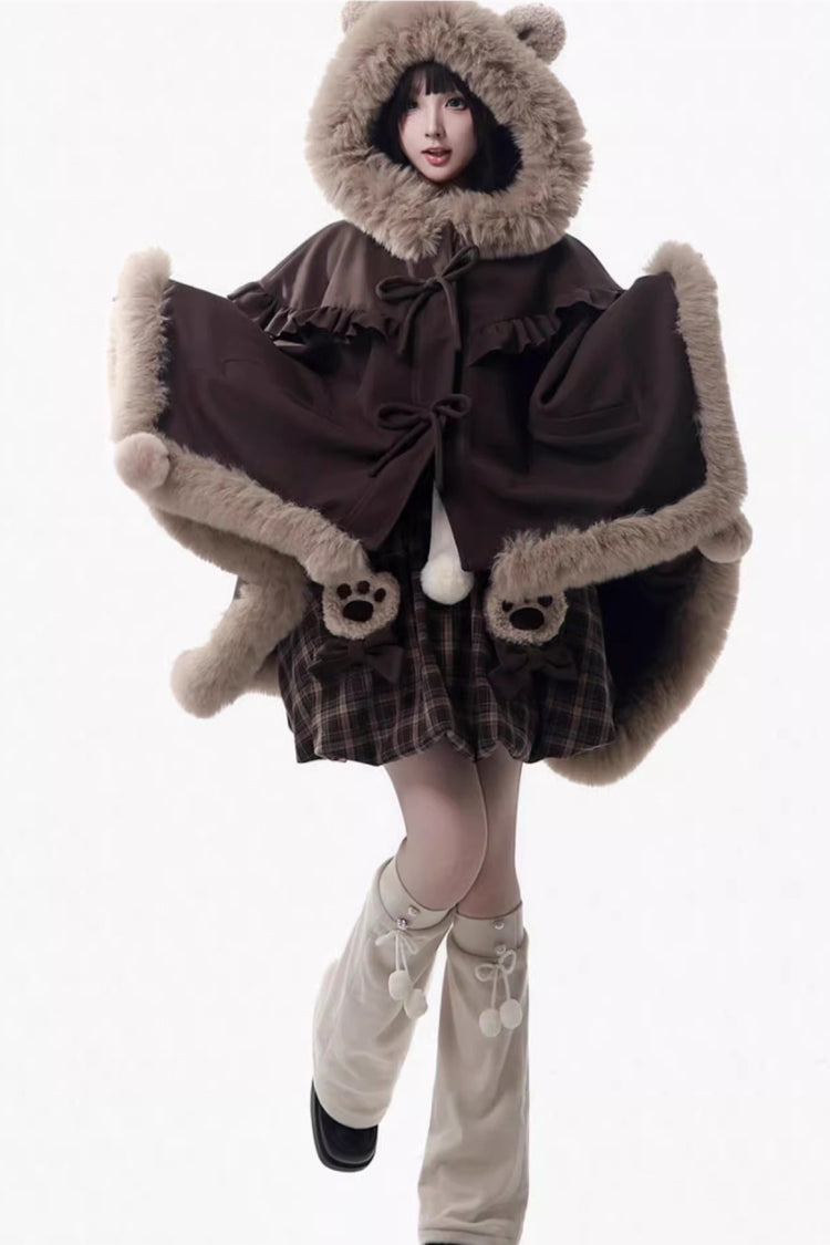 Brown Fluffy Little Bear Sleeveless Printed Ruffled Bow Sweet Lolita Tank Dress