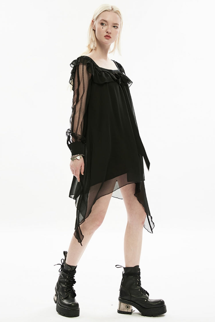 Gothic Bowknot Lace Trim Dress with Detachable Brooch Pin