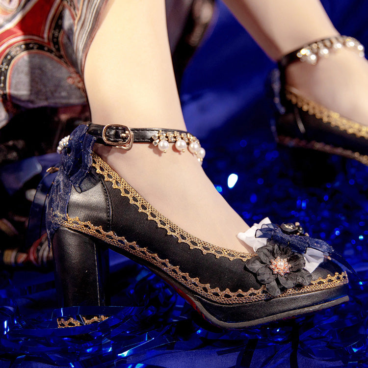 Ribbon Lace Girly Lolita High-Heels - 6 Shades