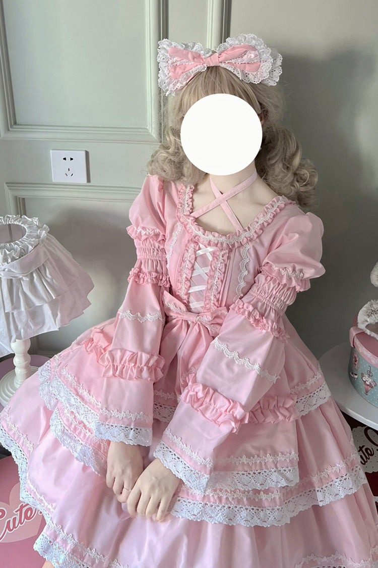 Rose Three-Layer Removable Sleeves Bow Accent Lace-Up Sweet Lolita Gown