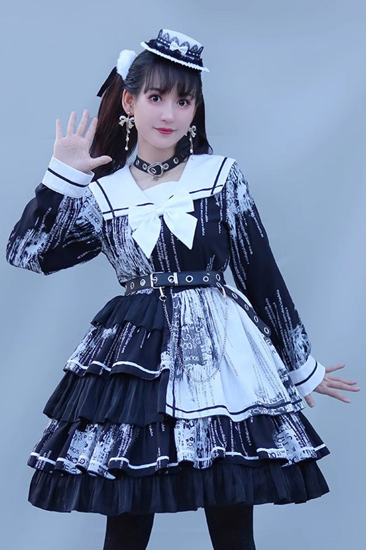 Black Short Sleeve Layered Ruffle Bowknot Asymmetric Punk Lolita Dress