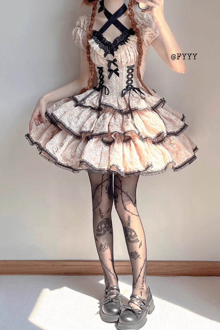 Ivory Medea Kiss Short Sleeve Gothic Tiered Op Dress