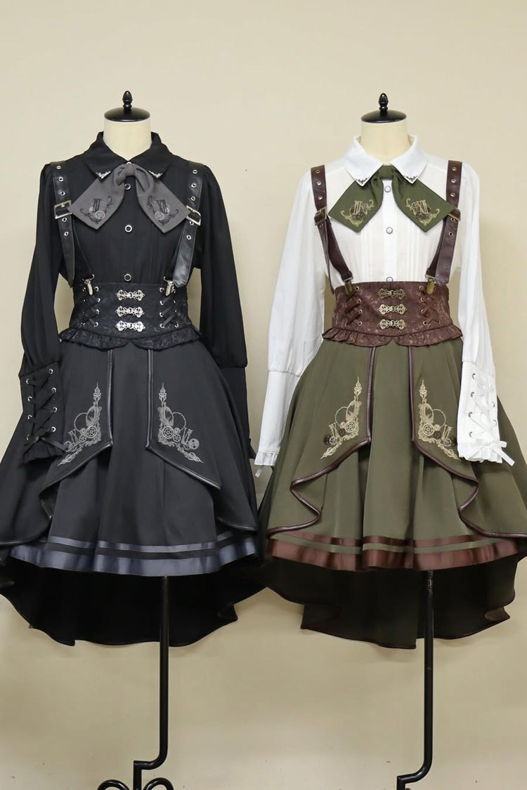 Ouji Punk Embroidered Cardigan Bow-Decorated Lolita Suspender Gown in Two Tones
