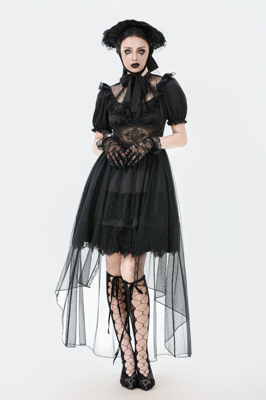Chiffon Gothic Wedding Dress with High-Low Hem and Layers