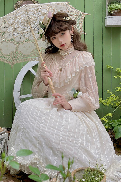 Ivory Tulip Multi-Layer Ruffled Classic Lolita Skirt Dress - Altfashion Shop