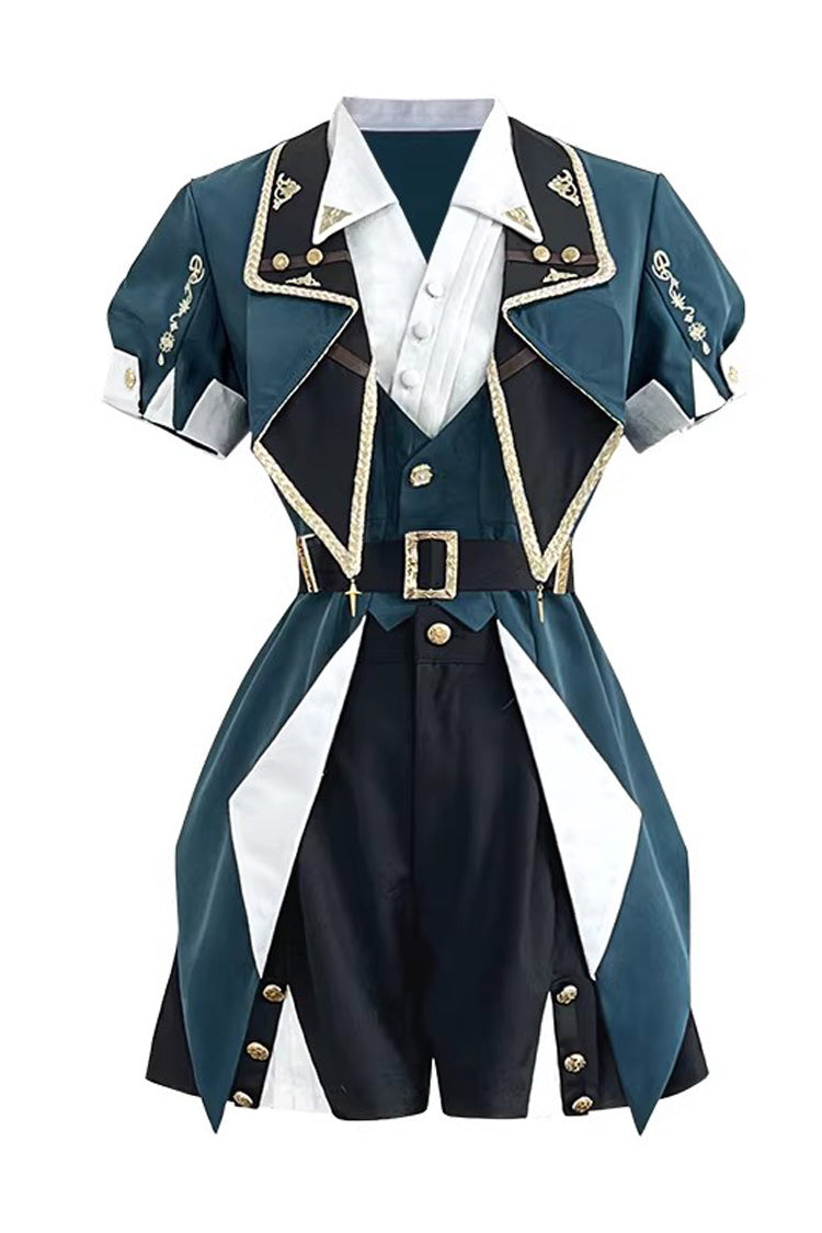 Square Collar Embroidered Studded College Prince Ouji Set