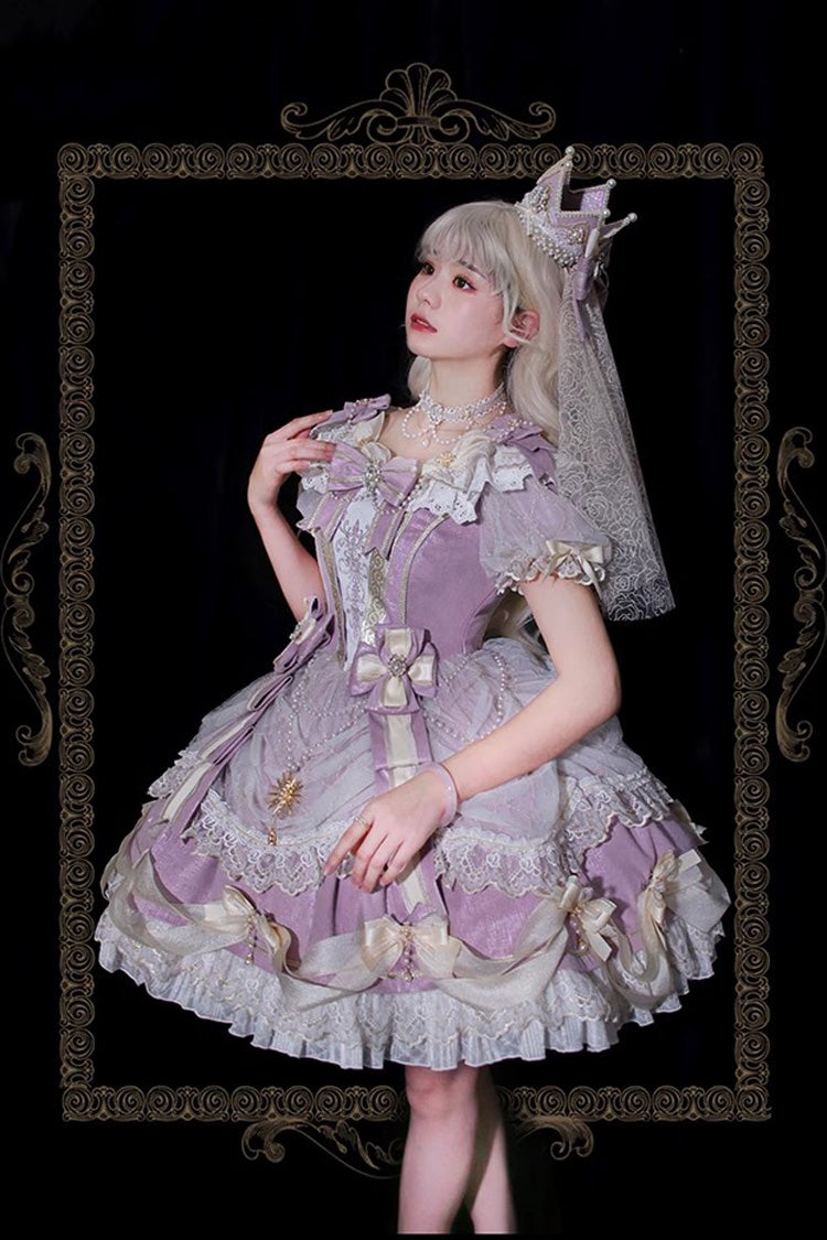 Girls' Day Violet Ruffled Bowknot Lace Short Sleeve Lolita Dress - Girls' Day