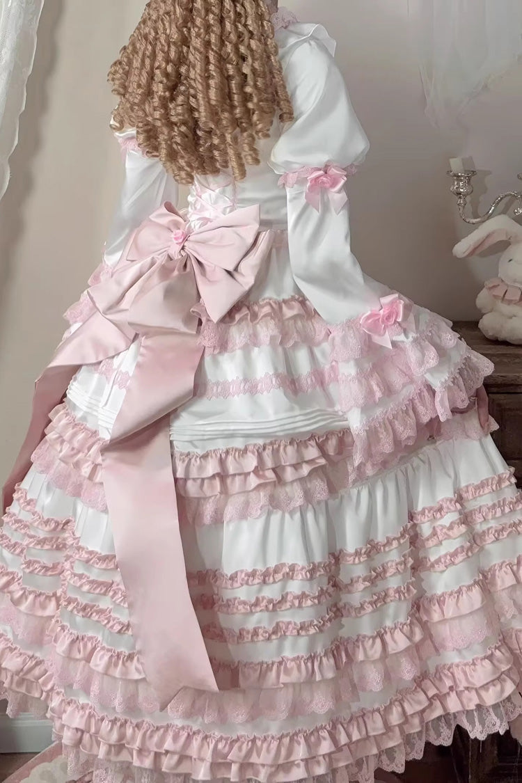 Ivory and Pink Peach Ice Short Sleeve Ruffled Ribbon Lace Sweet Lolita Dress
