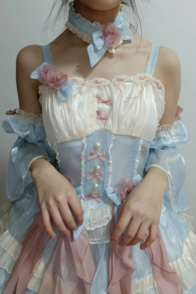 Heartbeat Blue Multi-Layered Ruffle Bowknot Lace Sweet Princess JSK Dress