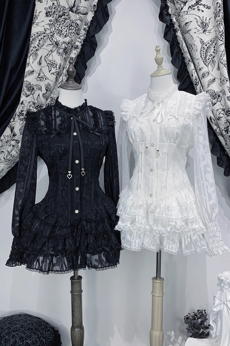 Rose Bible Gothic Jirai Kei Blouse and Shorts with Jacquard Ruffles
