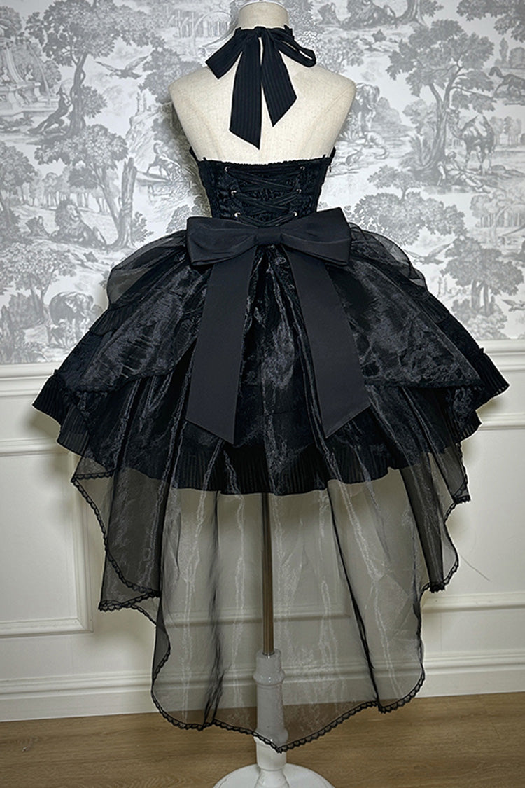 Halterneck Ruffle Bow Gothic Lolita Dress with Drawstring, Mystery Doll Theme, 4 Colors