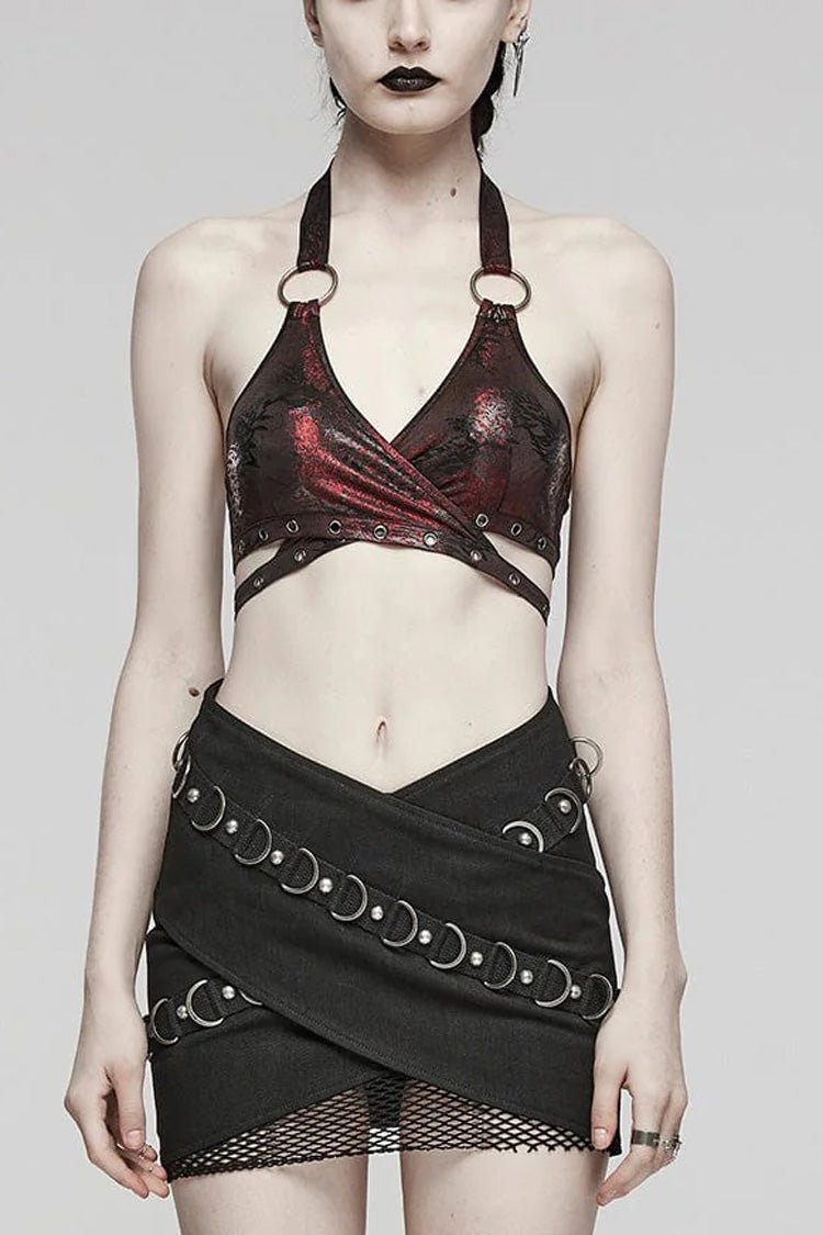 Women's Steampunk Halter Corset with Ring Accents and Lace-Up Front in 2 Colors