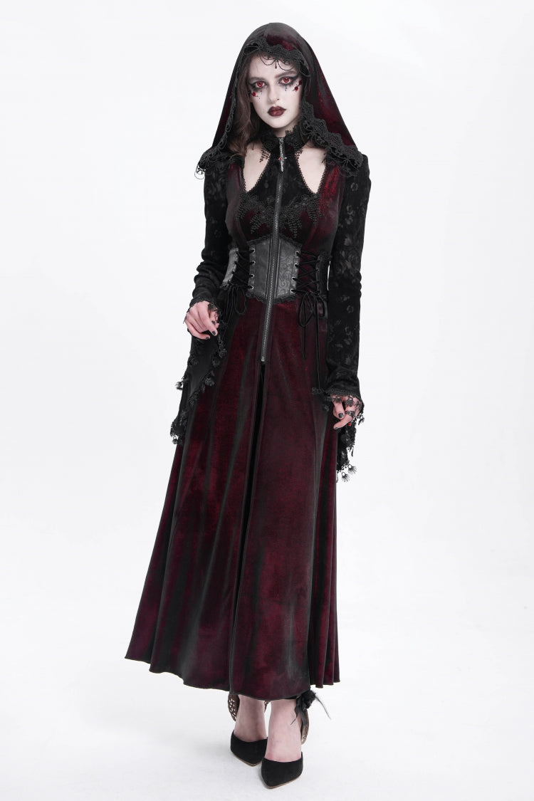 Scarlet Hollow Embroidery Hooded Ripped Gothic Coat