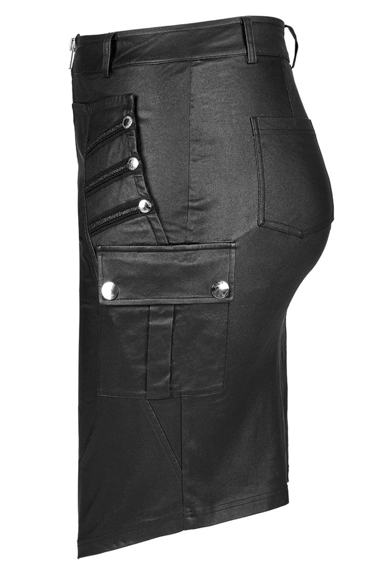 Faux Leather Knit Pocket Detail Zipper Punk Mini Dress