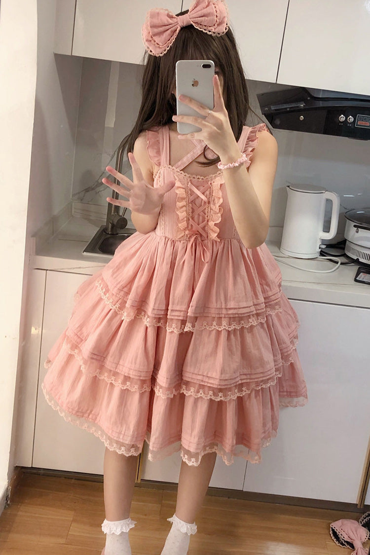 Blush First Love Triple Ruffle Bow Lace Lolita Gown