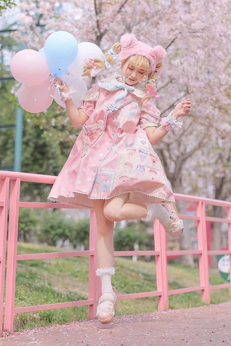Chocolate Dessert Cake Printed Short Sleeved Ruffled Bow Lolita Dress