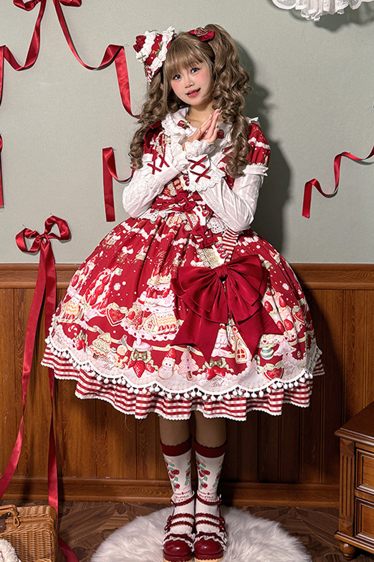 Mint Strawberry Dessert Printed Sweet Lolita Dress - Doll Collar Short Sleeved