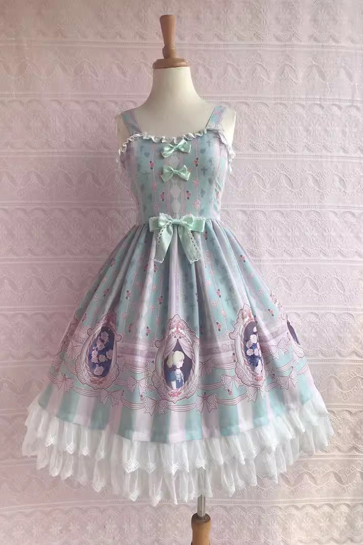 Rose Dream Print JSK Dress with Ruffle and Bow, Sweet Lolita