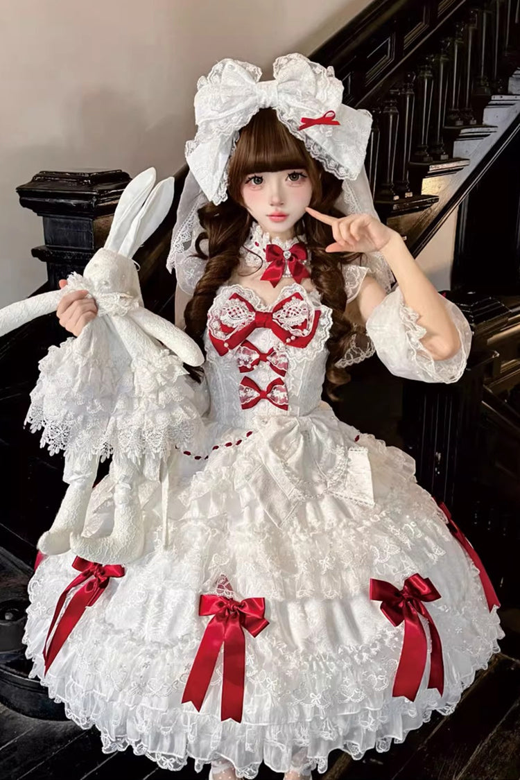 Ivory Pearl-Adorned Princess JSK with Ruffled Layers - Dream of the Misty Moon