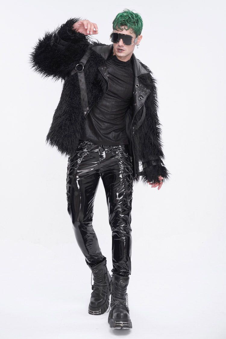 Punk Patent Faux Leather Lace-Up Trousers for Men