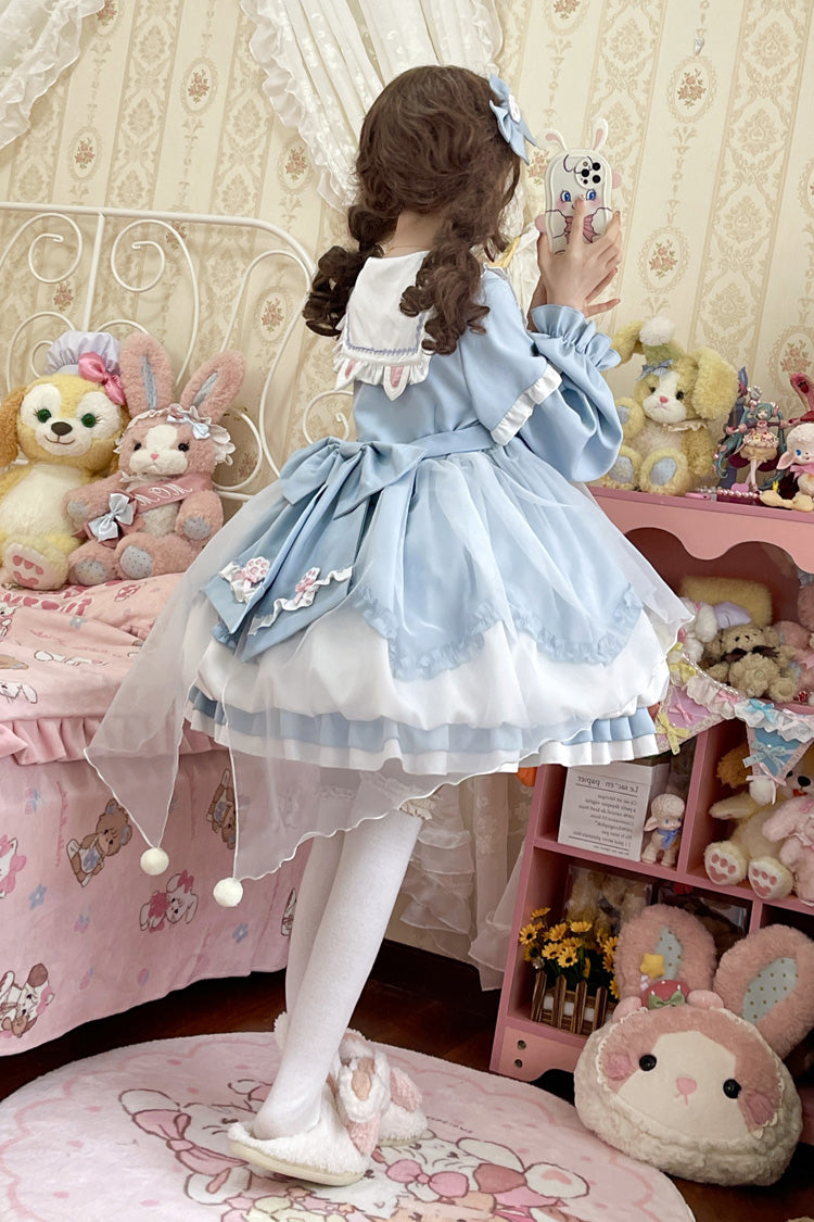 Pray Star Sweet Lolita Dress with Double Ruffles and Stitching