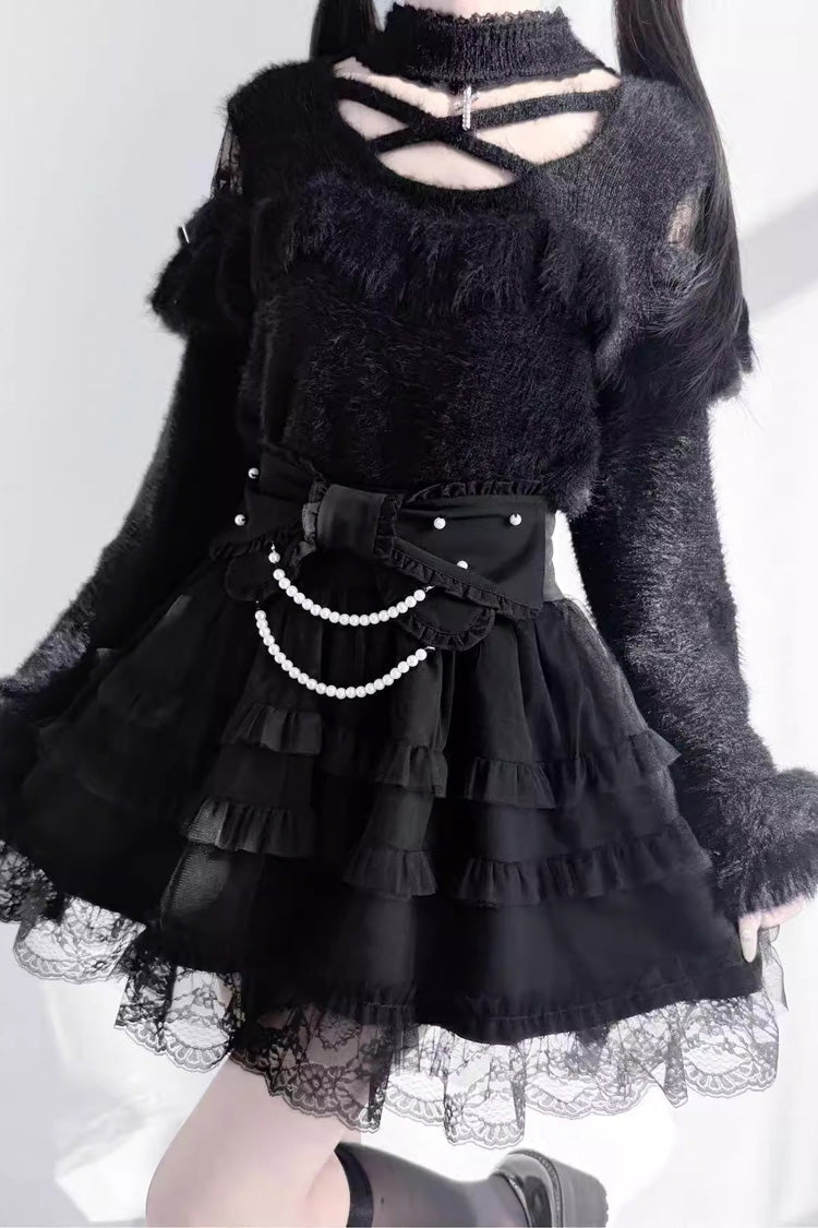 Pearl Ruffle Bow Jirai Kei Skirt
